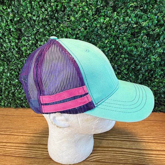 Women’s Ariat Adjustable Teal Purple Pink Striped Logo Cap Trucker Hat - Picture 7 of 11